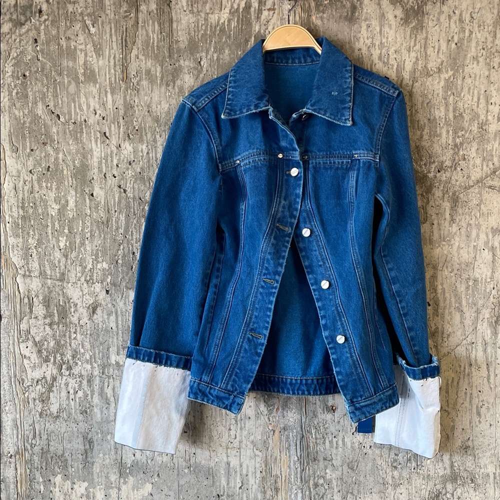 DION LEE Women's Cinch Back Trucker Jacket Size 8 In Blue